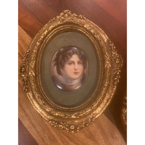 Vtg Cameo Creations x2  Victorian Ornate Gold Frames Oval Pictures Green - Picture 2 of 10